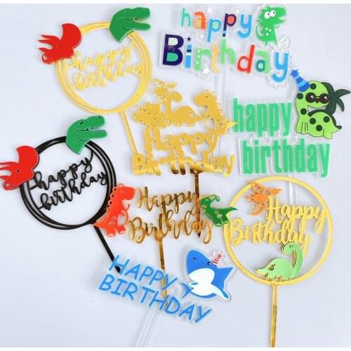 Color Dinosaur Theme Acrylic Birthday Cake Toppers Printing Tyrannosaurus Baking Cake Toppers for Kids Birthday Party Cake Decor