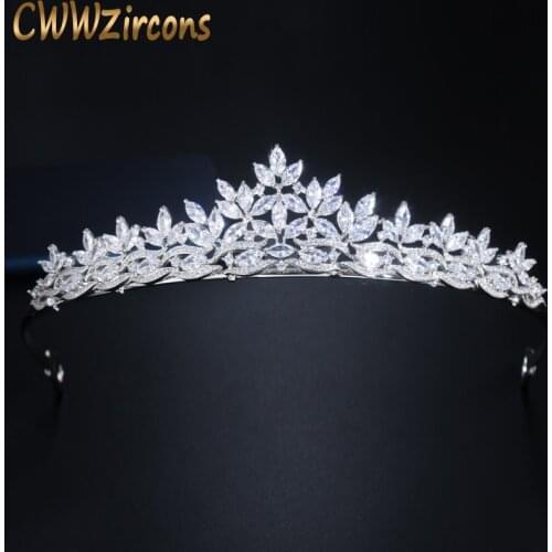 CWWZircons Luxury Bling White Cubic Zirconia Party Queen Tiara Crown Wedding Bridal Hair Accessories Decoration Jewelry A025