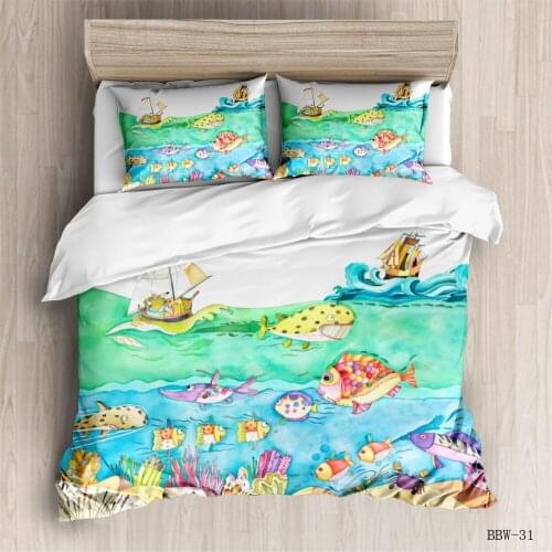 Children Watercolor Cartoon Pictures Bedding Duvet Cover Pillowcase Bedding Set Gift For Boys And Girls Bedding Set