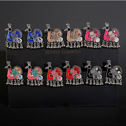 Ethnic Womens Peacock Oxidized Earrings Indian Jewelry Gypsy Vintage Tribe Animal Jhumka Earrings Fashion Jewelry