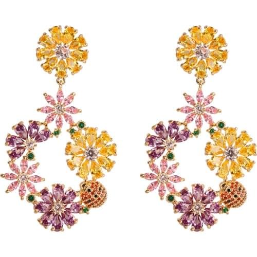 Bettyue Ingenious Flower Design Colorful Cubic Zircon Earring For Women Season Fashion Jewelry Modern Party Ornament