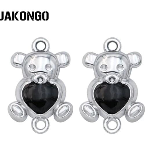 JAKONGO Silver Plated Crystal Black Enamel Bear Connector for Jewelry Making Bracelet Accessories Findings 20x13mm 5pcs/lot