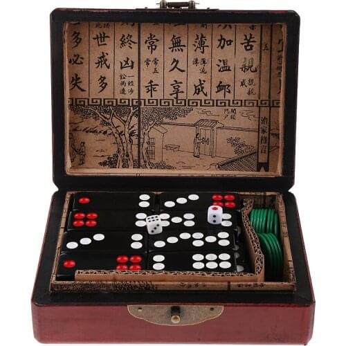 Chinese Antique Pai Gow Paigow Tiles in Wooden Box for Party Casinos Player