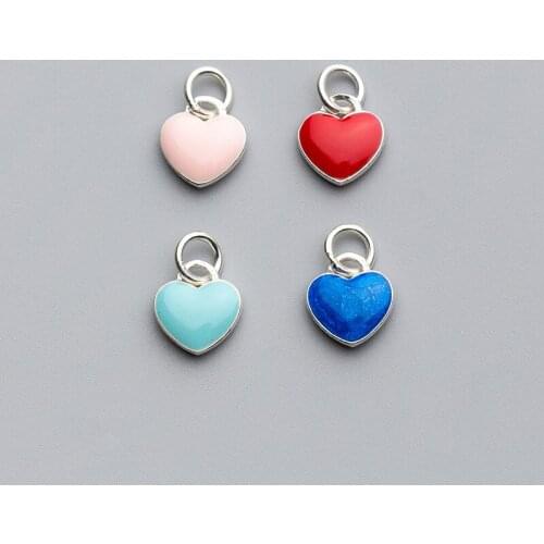 Lo Paulina Solid 925 Sterling Silver Mini Enamel Red Heart Charms Pendants For Jewelry Making Birthday Gifts