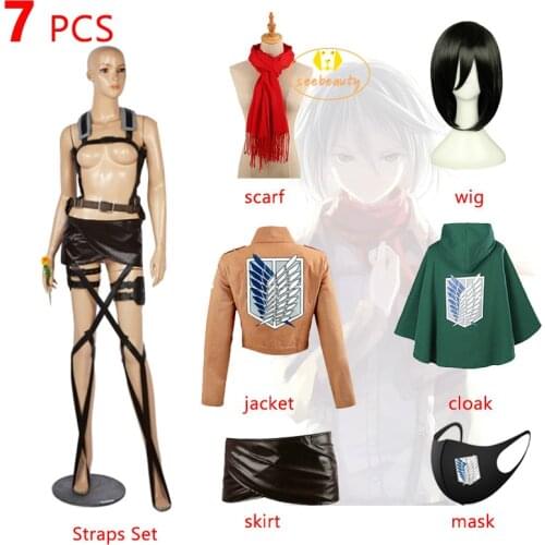 Attack on Titan Mikasa Ackerman Cosplay Costume Scarf Wig Cloak Wig Jacket Skirt Belt Straps Shingeki no Kyojin Wings of Liberty