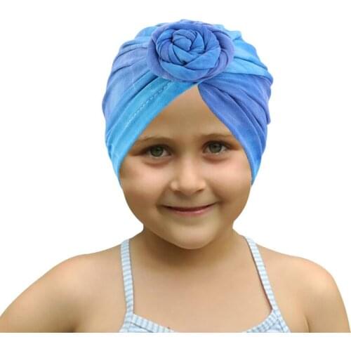 Fashion Childrens Gradient Tie Dye Turban Hat Baby Snail Plate Flower Hat Ethnic Hat Childrens Hair Accessories Headband