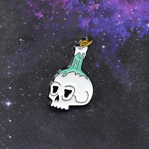 Cartoon Skeleton Candle Brooch Skull Death Burning Candle Flame Enamel Pin Denim Coat Gothic Badge Friends Personality Jewelry