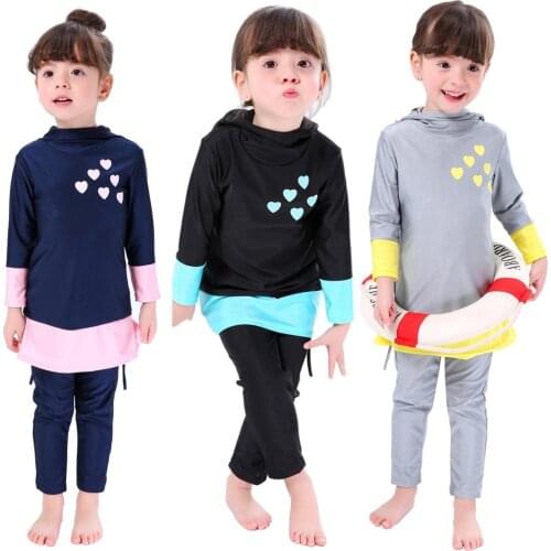 Girls Muslim Swimwears Islamic Children Two-piece Long Sleeve Swimsuits Arab Islam Beach Wear Swimming Diving Suits Burkinis