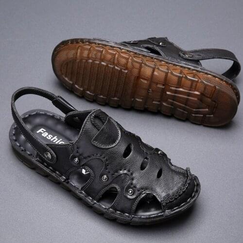 Mens Sandals Male Durable Cowhide Shoes Outdoor Casual Shoes for Man Fashion New Trendy Beach Zapatos Genuine Leather Slippers