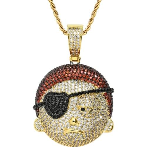 Mens Jewelry Rhinestone Necklace Micro Zircon Cute Pendant Link Hip Hop Chain for Male