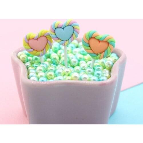 Lovely Heart Shape Polymer Clay Lollipop Candy DIY Jewelry Findings Ornament Accessories Clay Charms Pendant Sticker 20*20*5mm
