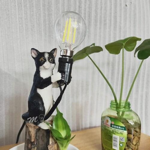 Resin Cat Night Lights Home Deco Bedroom Lamp Black White Art Light Gift Room Decoration Lights Study Beside Lamp LED Desk Light