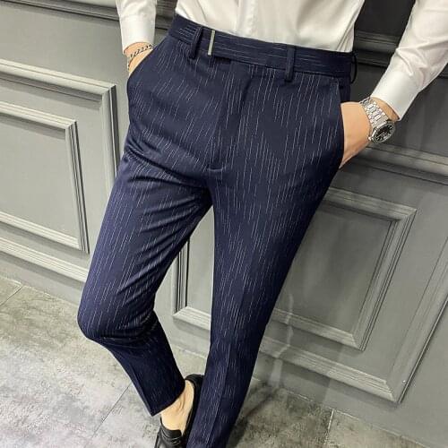 2021 new mens suit pants striped casual business formal office trousers high quality mens slim classic wedding prom trousers