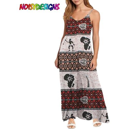 NOISYDESIGNS 2021 Summer New Hot Style Sexy Elegant Beach Creativity African Kente Printed Womens Sling Dress Personality