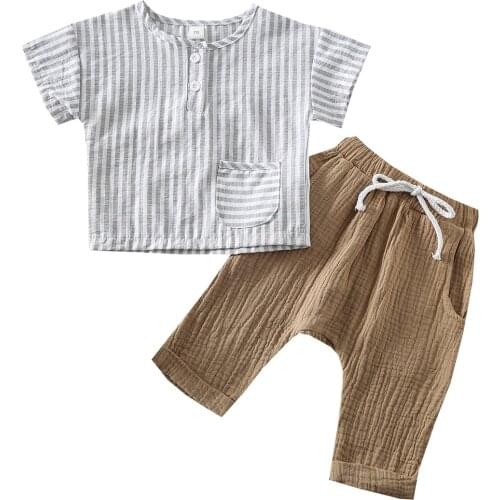 0-3Yrs Striped Clothes Kids Shirts Tops Haren Pants 2Pcs Summer Soft Wear Clothing Outfits