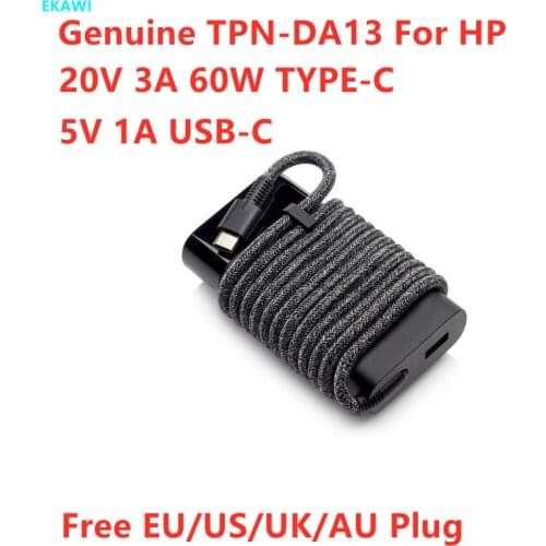 Genuine 65W Laptop AC Adapter Charger For HP TPN-DA13 20V 3A 60W Type-C 5V 1A 5W USB-C L21487-001 15V 4A Power Supply Adapters