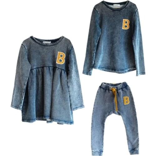 Girls Dress 2019 Spring Autumn WR Girls Dresses Baby Long Sleeve Jeans Denim Cotton Blue Dress For Girl Children Clothes