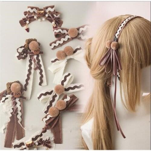 Retro Lolita Chocolate Tiramisu Handmade Bowknot Headwear Hair band Cute KC Hairpin Headband Hair Accessories B1276
