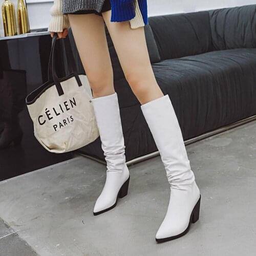 Boots women Pleated knee womens boots shoes woman сапоги женские 31-43 botas mujer