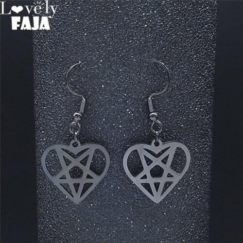 Heart Satan Pour Pentagram Stainless Steel Drop Earrings Black Color Small Earrings Jewelry boucle d'oreille femme E3513S03