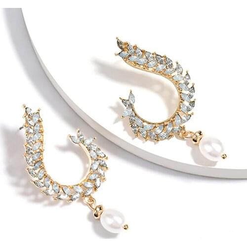 ZHINI Boho Colorful Crystal Statement Earrings for Women 2020 Geometric Big Round Imitation Pearls Dangle Earrings Jewelry Gift