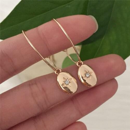 CHIC EARRINGS GOLD COLOR PLATING OVAL CHARM HOOP EARRINGS FOR WOMEN GIRL