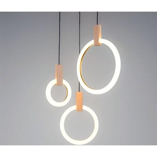 Modern LED Chandelier ceiling living room Wooden lighting Acrylic Ring fixtures stairs deco hanging lights dining pendant lamps