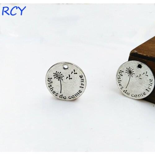 Top Quality 20 Pieces/lot 20mm antique silver color letter printed Wishes Do Come True round disc message charm