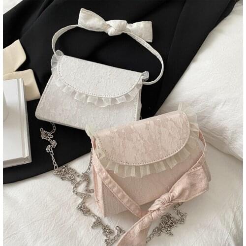 Girls bag PU Flap Bow Lace Korean ladylike Shoulder Bags Pures And Bags Crossbody Princess Bag Gift