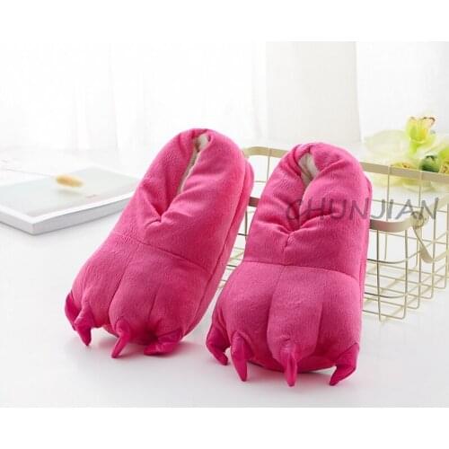Winter Warm Baby Girls Hot Pink Animal Paw Tiger Griaffe Dinosaur Slippers Cute Familly Shoes Kids Indooer Shoes
