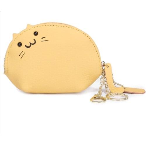 Womens Cow Leather Litchi Grain Change Purse Ladies Small Lovely Cat Leather Designer Bag Mini Coin Purse Key Case