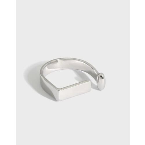 SHANICE S925 Sterling Silver Open Ring Niche design sense simple and versatile geometric rectangular glossy surface Women Punk