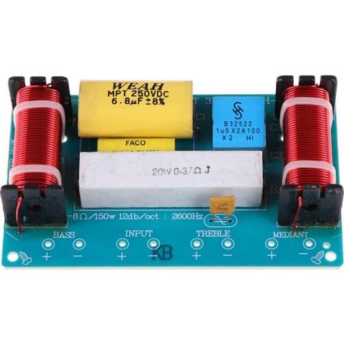 1pc Speaker 3 Way Audio Frequency Divider Treble + Midrange + Bass Crossover Speakers Filter For 8Inch Speaker DIY