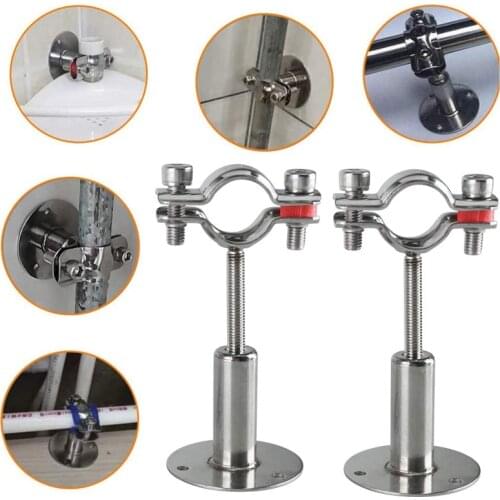 New 2Pcs Pipe Clamp Clip 19-32mm Stainless Steel Support Bracket with Base Plate Pole Length Woodworking Plumbing Tools Hardware