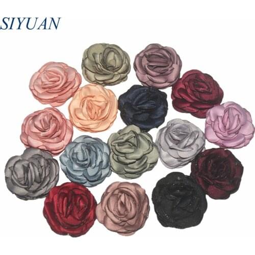 40pcs/lot 1.6 inch Lovely Vintage Satin Rose Flower With Clip Headwear Dress Sewing Accessories for Girl TH251