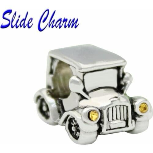 Hole fashion jewelry DIY charm, European and American style antique car yellow car light beads Fit Pandora Bracelet Necklace