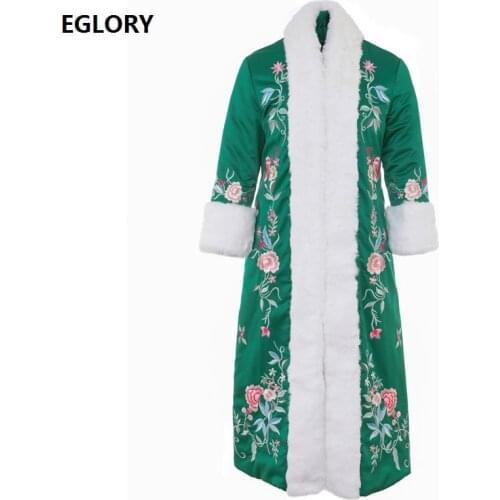 Casacos Feminino 2020 Warm Winter Parka Women Luxurious Embroidery Rabbit Hair Patchwork Long Green Apricot Parka Outwear Female