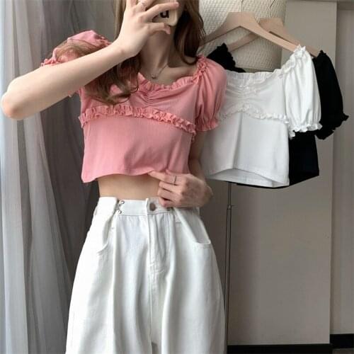 Black Short-sleeved T-shirt Bowknot Round Neck Fungus Female Summer New Korean Style Slim Short Top