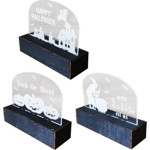 Wood Acrylic Halloween Ghost Witch Pumpkin Decoration LED Light for Haunted House Ornaments