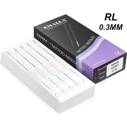 EMALLA 50PCS Professional 0.30mm Tattoo Needles 3RL 5RL 7RL 9RL 11RL 13RL 14RL Size Disposable Assorted Sterile Tattoo Needles