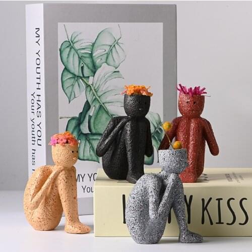 European Abstract Cute Child Plant Potted Flowerpot Desktop Flower Arrangement Vase Cartoon Character Sculpture Resin Flowerpot