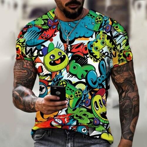 The latest fun graffiti boy T, polyester breathable fabric short sleeves, stylish and handsome mens T-shirt, parent-child wear
