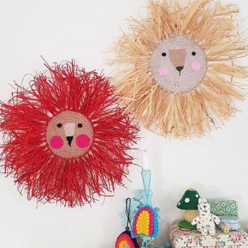 Ins Nordic Hand Woven Cartoon Lion Hanging Decorations Cotton Thread Weaving Animal Head Ornament Children Room Wall Hanging