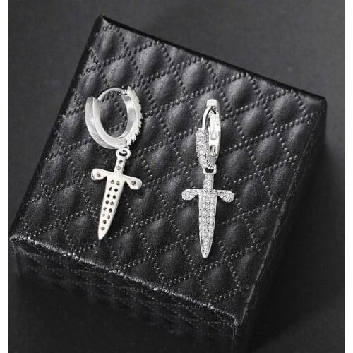 Exquisiteced Zircon Personality Sword Shaped Womens Earring Hip Hop Punk Earrings For Men Trend 2021 Gifts Jewelry OHE024