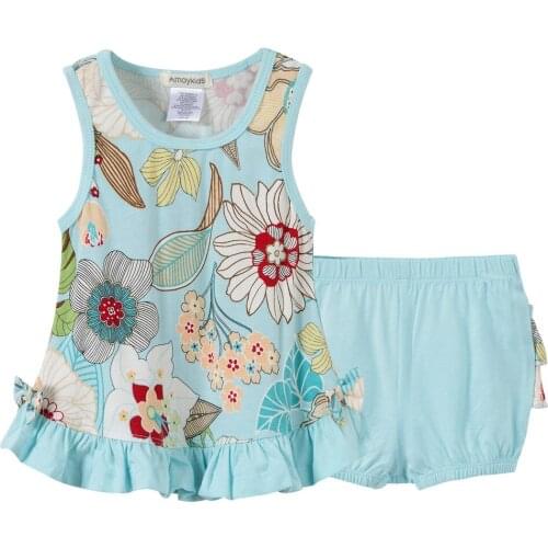 Kavkas Baby Girls Clothes Set Bamboo Summer Short Sleeve Flower Printing Newborn Body Girl Clothing