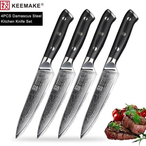 KEEMAKE 4PCS Kitchen Knives Set 5" Steak Chefs Utility Knife Japanese Damascus VG10 Steel Razor Sharp Cutting Tools G10 Handle
