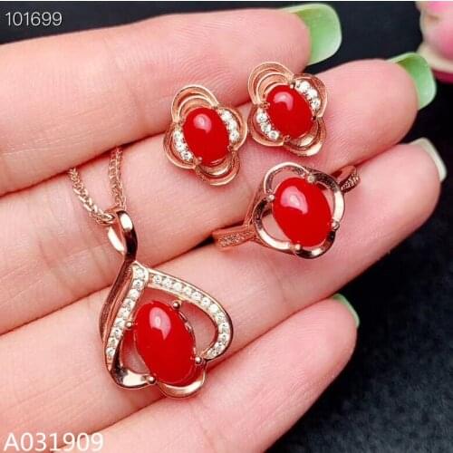 KJJEAXCMY boutique jewelry 925 sterling silver inlaid Natural Red Coral pendant Ring Earring Suit Support Detection trendy