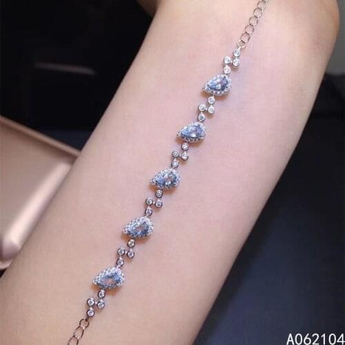 KJJEAXCMY fine jewelry 925 sterling silver inlaid natural Aquamarine Womens new fresh trendy water drop gem hand bracelet suppo