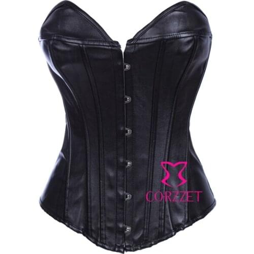 Steampunk Black Leather Strapless Overbust Corset Sexy Lace up Gothic Women Clothes Burlesque Waist Trainer Burlesque Corselet