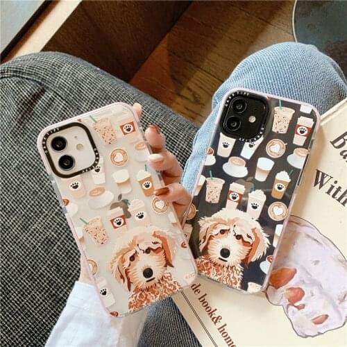 Cute coffee dog pink bumper case for iphone 12 Pro Max 11 cases 7 8 Plus 12 Mini 11Pro X Xs Max Xr anime soft phone cover funda